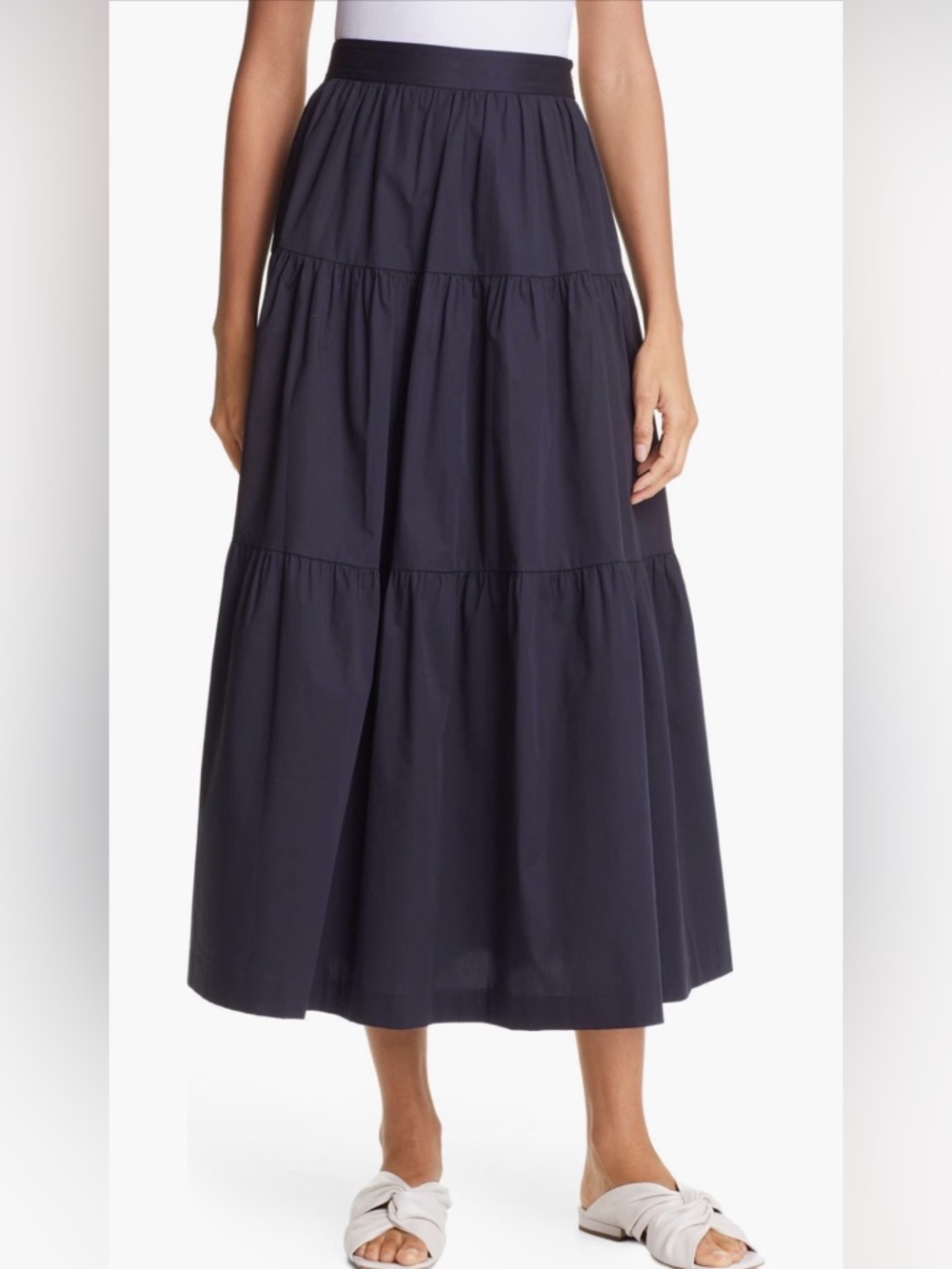 STAUD Tiered Stretch Cotton Black Maxi‎ Skirt Size 2